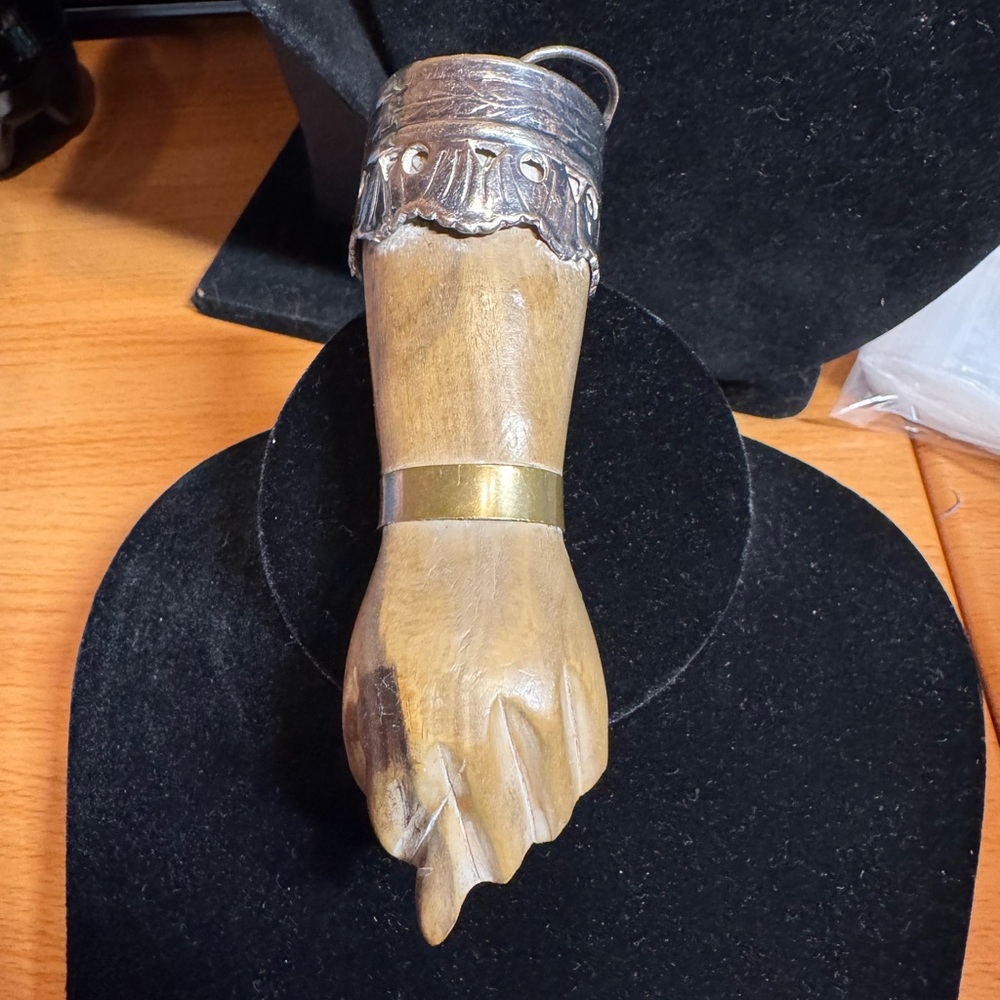 Brazilian Figa Wooden Hand Pendant with Silver Accents Good luck charm